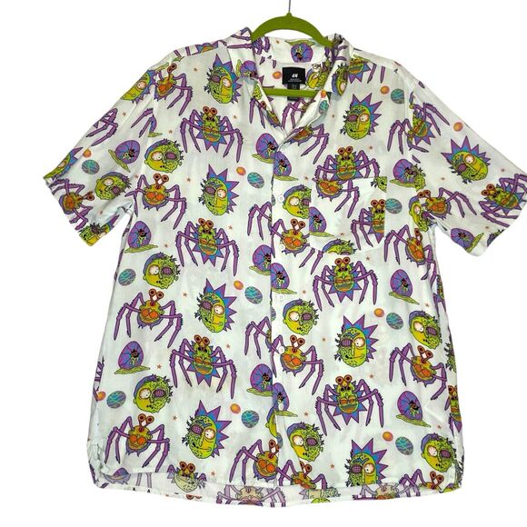 H&M Rick & Morty Button Up Shirt Mens M Cartoon Gothic‎ Novelty Vacation Kidcore - Picture 8 of 8
